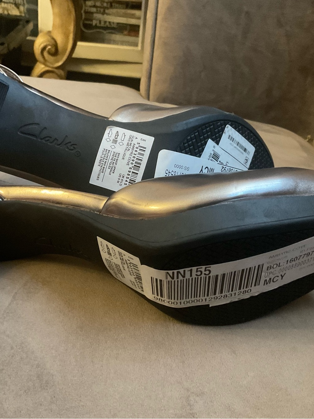 Clarks Metallic Pewter Ankle-Strap Heels - Picture 2 of 6